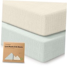 2-Pack Muslin Crib Sheets for Boys, Girls - 100 Organic Cotton Fitted Willow
