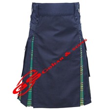 Custom Size - Black Cotton Irish Tartan Utility Kilt Men's Black Hybrid Kilt