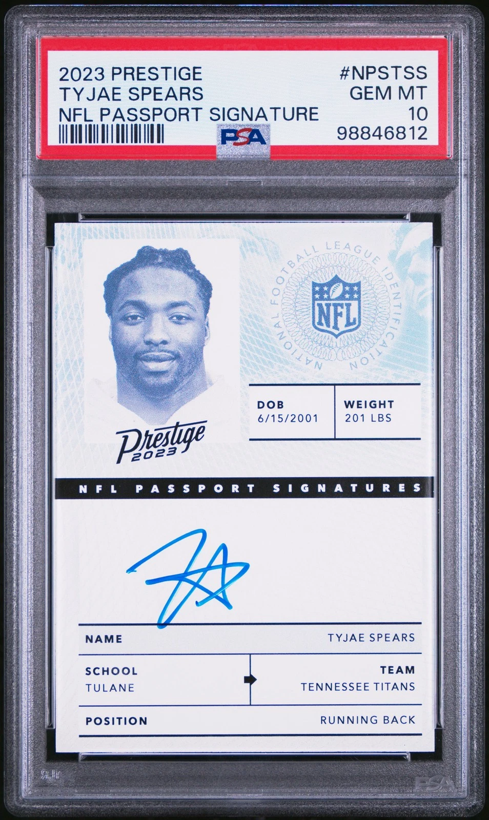 Tyjae Spears Panini Prestige NFL Passport Signature #NPSTSS Base