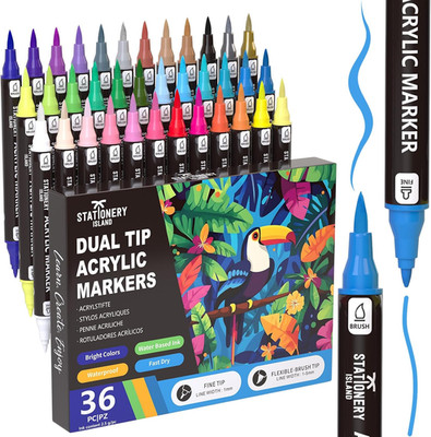 STATIONERY ISLAND Acrylstifte Für Steine Wasserfest 36 Farben 1-5Mm Dual Tip Acr
