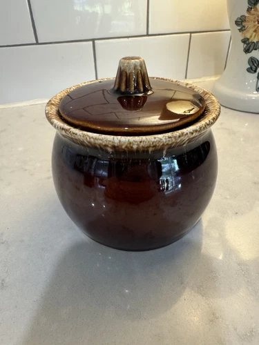 Vintage Hull Pottery Brown Drip Bean Pot Crock With Lid Oven Proof USA Small EUC