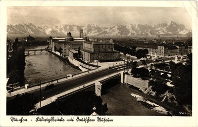 Munich - Ludwigsbrinke with German Museum RPPC Postcard Posted