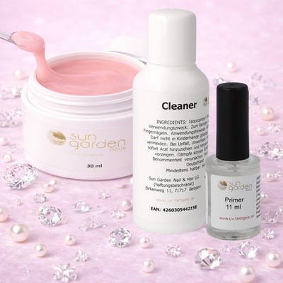 Aufbaugel Milky Pink 30ml mit Nail Primer und Nagel Cleaner 100ml