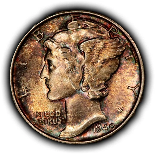 1940 10c Mercury Silver Dime - Original Violet Toning - BU - SKU-Z6480