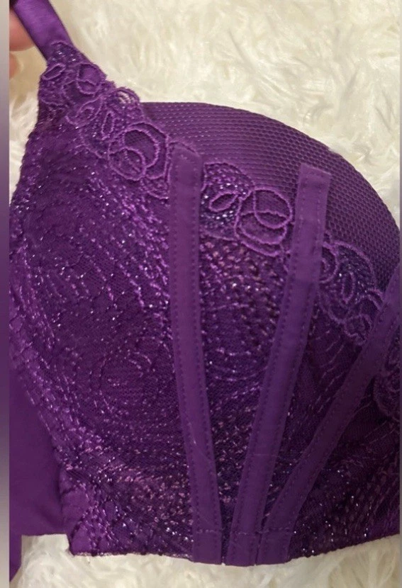 Nuevo con etiquetas Sujetador de encaje púrpura La Perla Elements 36C y conjunto de bragas de Italia, ¡al por menor $975! Foto 2 de 4