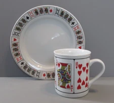 2 Pc. Vintage Jobar Int'l "Royal Flush" Playing Card Mug & Plate Set - Heart Mug