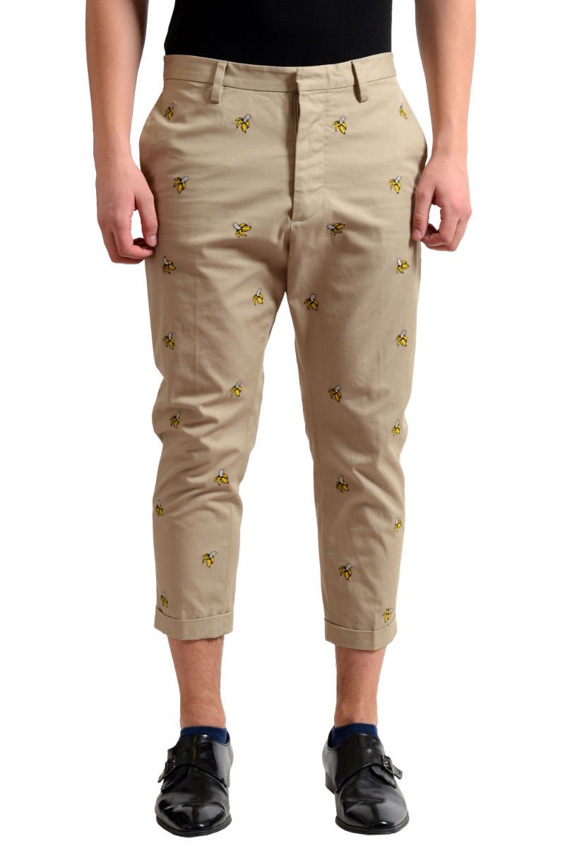Мужские укороченные повседневные брюки Dsquared2 бежевого цвета с принтом банана US 30 32 36 55690₽