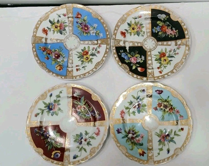 Antique Dresden Quatrefoil 8" Wide Plates - Set Of 4