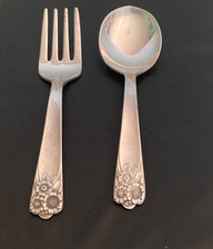 Vintage Wm Rogers Son APRIL Silverplate Baby Fork Spoon Set Straight Handle