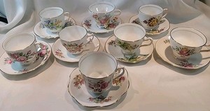 Lot of 8 Vintage Clare English Fine Bone China Floral Tea Cup and Saucer Sets