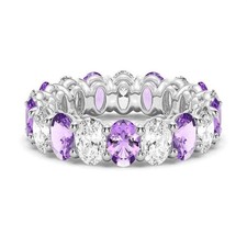 Sterling Silver 925 Amethyst Brilliant-Cut Oval 6x4mm Full Eternity Band Ring