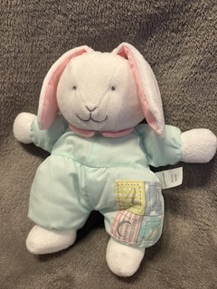 Vintage Mothercare Bunny Soft Toy ABCD Rabbit Plush White Green Very Rare