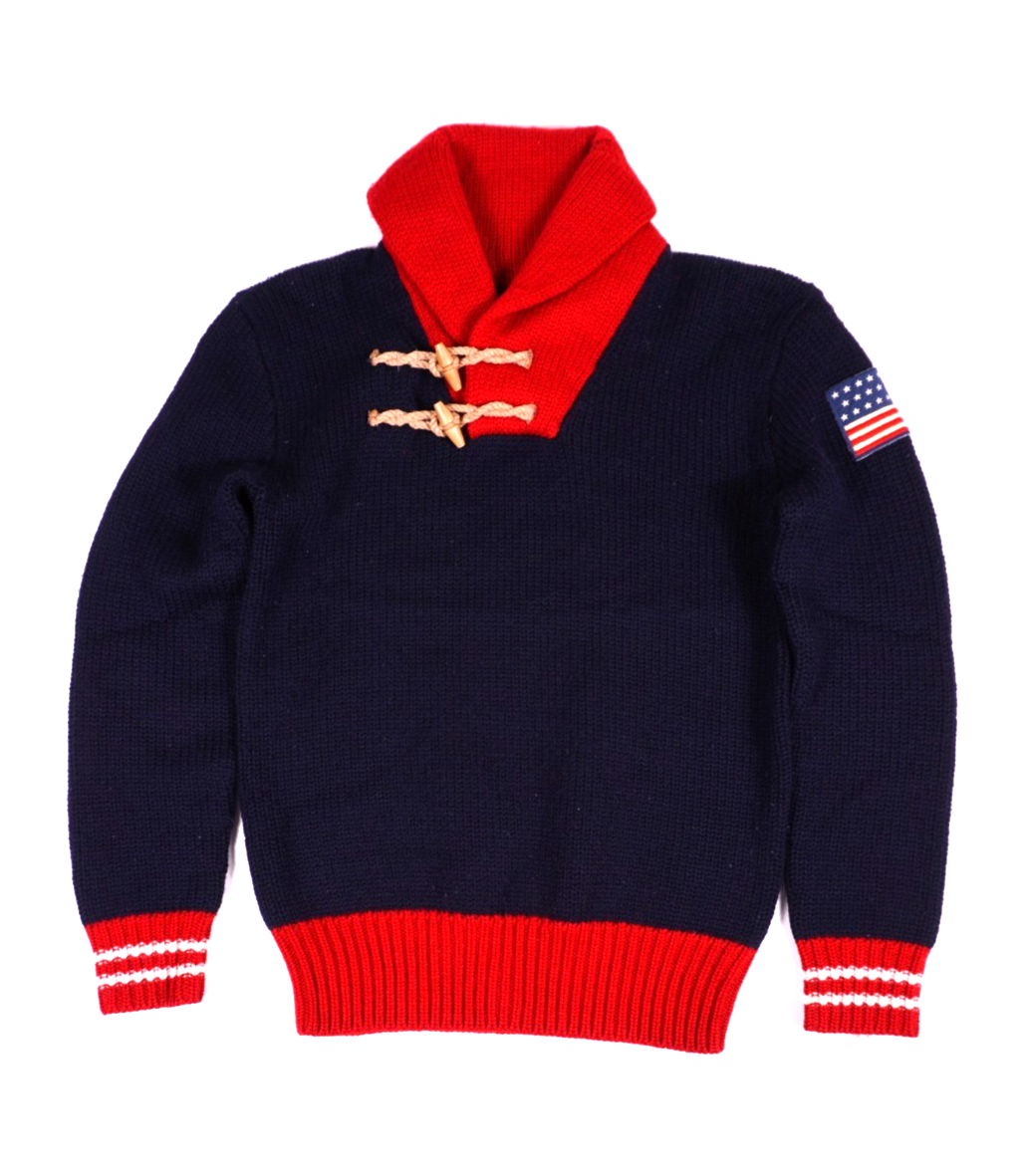 Vintage Polo Ralph Lauren Wool Shawl Sweater Small Mens USA Flag