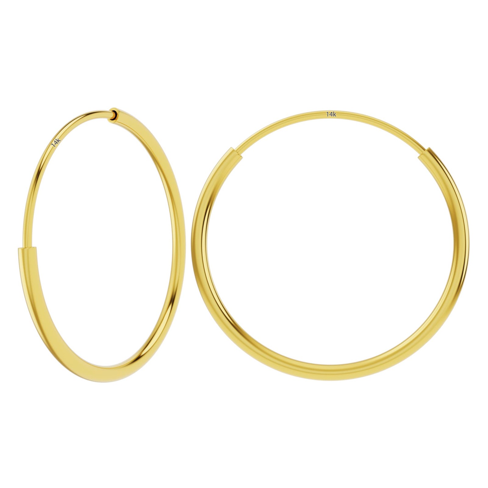 14K Real Gold Thin Flexible Round Endless Hoop Earrings  