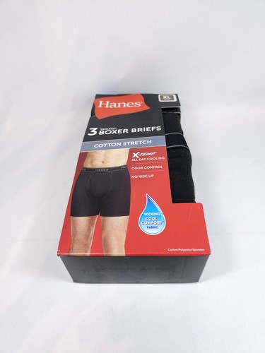 Hanes Men’s 3XL Cotton Stretch Boxer Briefs Black 3-Pack Moisture Wicking X-Temp - Picture 9 of 17