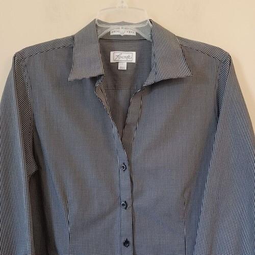 Foxcroft Shirt Sz L Wrinkle Free Button Up Collared Black White Preppy Western - 第 3/7 張圖片