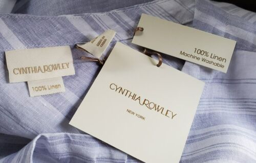 Camicetta Cynthia Rowley 100% lino blu a righe manica corta con bottoni sul retro - Foto 8 di 8