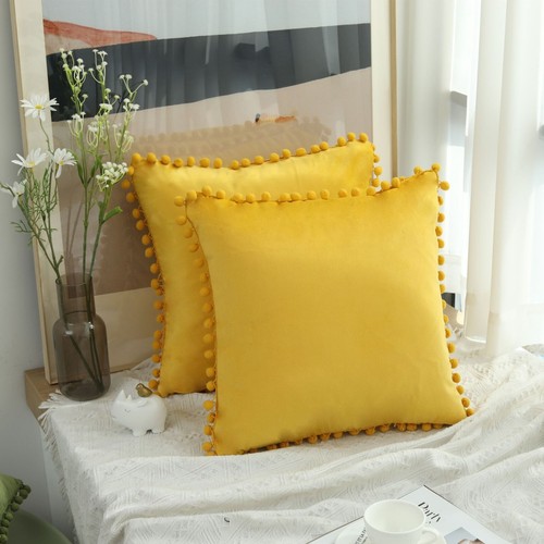 Pom Pom Velvet Cushion Covers Pillow Cases Soft Cushion Cover Sofa Home Decor UK - Picture 15 of 22
