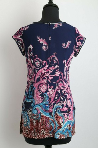Vietnamese Navy Blue Stretchy Ao Blouse w Scroll + Leopard Design - Picture 2 of 3