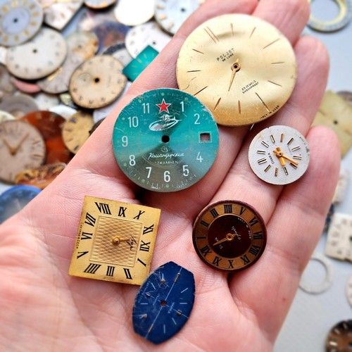🕰️Lote de esferas de reloj vintage 150 g - Caras de reloj mecánico soviético, Steampunk, arte - Imagen 6 de 11