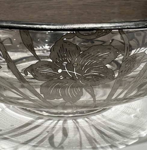 Vintage Oval Shaped Sterling Silver Overlay Floral Design Serving Bowl 11.5 Long - Picture 3 of 17