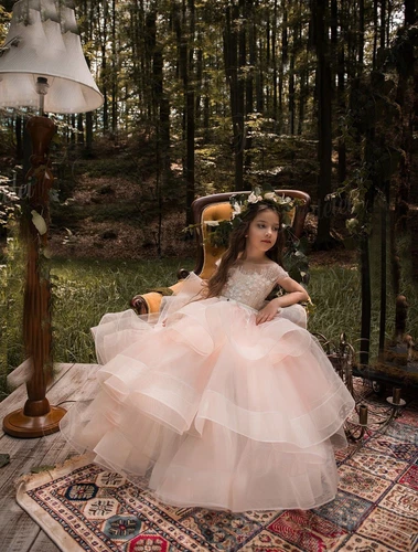 Organza Flower Girl Dress Lace Princess Ball Gowns Pageant For Wedding Party New - Picture 3 of 10