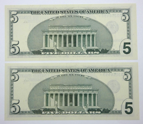 Consec Pair Series 2001*STAR $5 Federal Reserve Notes Choice/Gem CU Fr#1989-L* - Picture 4 of 4