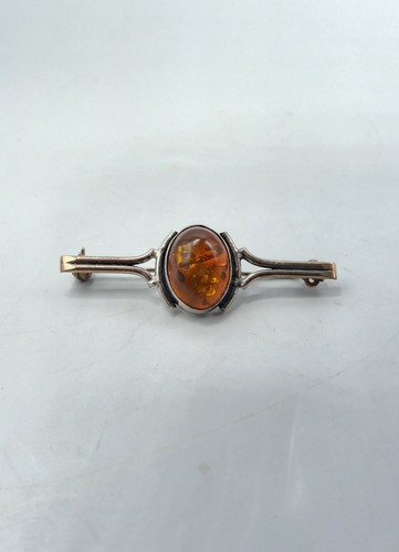 Broche en argent massif 925 et cabochon en ambre Design XXème - 第 1/5 張圖片