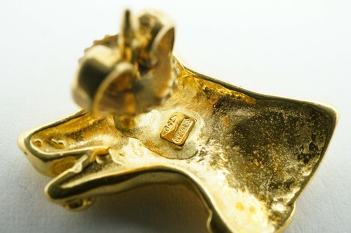UnoAerre 18k Yellow Gold 750 Fido K9 Dog Wolf Single Stud Mens Earring - Picture 5 of 8