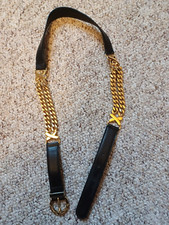 Vintage Paloma Picasso X black Leather/Gold Chain Belt 35"