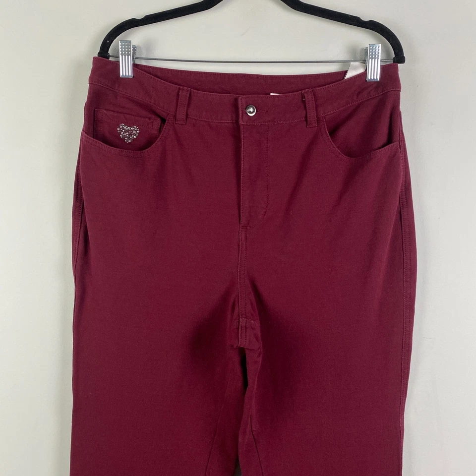 Quacker Factory DreamJeannes Pants w/Jeweled Pockets Size 12 Red Pull On - Image 2 of 4
