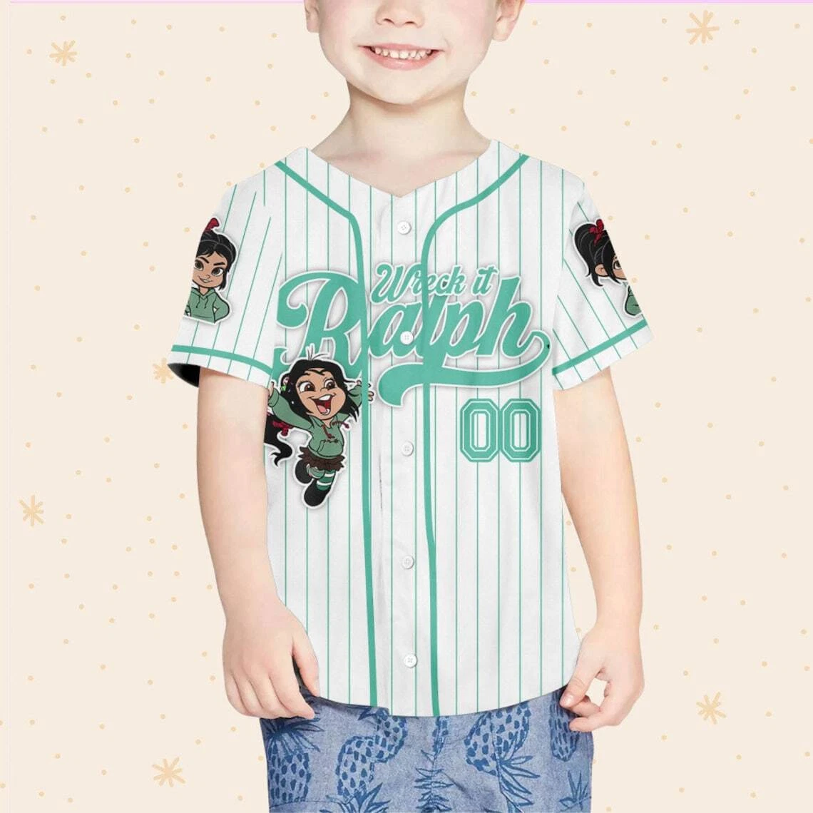 Custom Disney Wreck it Ralph Vanellope Simple Stripe, Custom Baseball Jersey