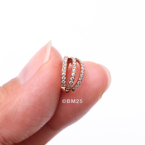 Brilliant Sparkle Gem Lined Triple Hoop Steel Seamless Clicker Hoop Ring - Picture 17 of 21