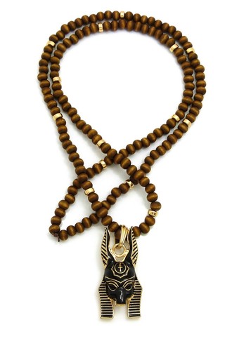 NEW EGYPTIAN SYMBOLS PENDANT & 30" WOODEN BEAD CHAIN HIP HOP NECKLACES - Picture 2 of 33