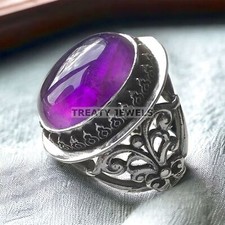 Amethyst Oval Cut Gemstone With 14K Solid White Gold Ring For Men's 92