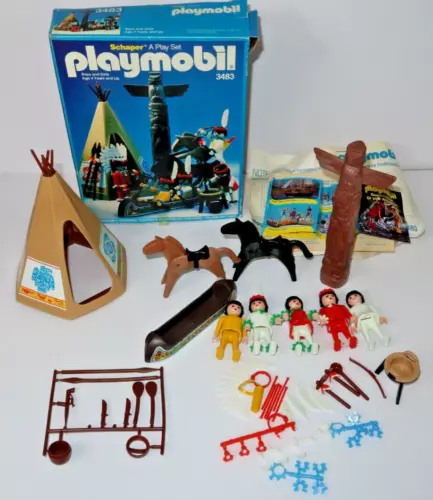 Vintage Playmobil 3483 Indian Native American Village Play Set w/Box 1984