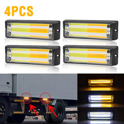 4X Amber/White Car COB Recovery Strobe Marker Grille Flashing Light Bar Beacon
