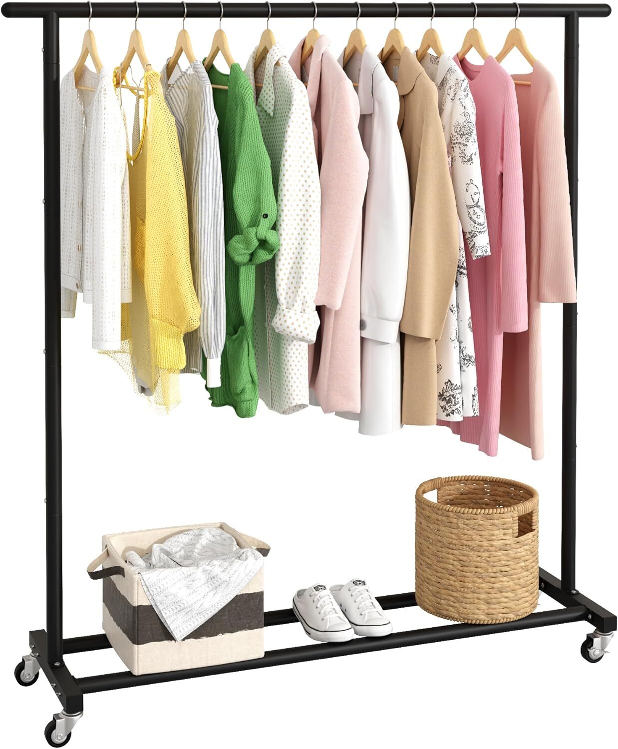 Simple Rolling Metal Garment Rack with Standard Rod for Clothing-image