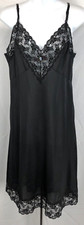 Vintage Slipfection Satin Lace Slip Lingerie Gown M Black 70 80s Whimsy coquette