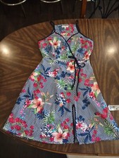 Monteau Womens Blue and Red floral Casual Dress sz Med