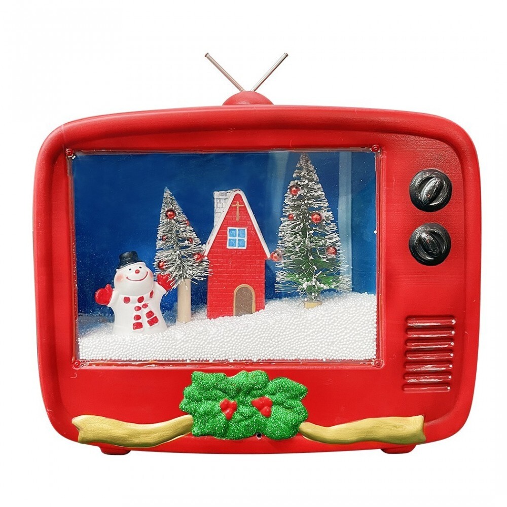 Décoration de Noël lumineuse et musicale TV vintage avec mini paysage animé 392044