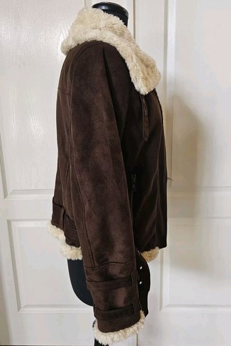 EXPRESS Brown Faux Suede Sherling Moto Jacket Womens Size Medium - Picture 4 of 14