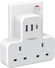 TESSAN Double Plug Extension Socket with Fast Charger 2AC (2USB-A) for Kitchen