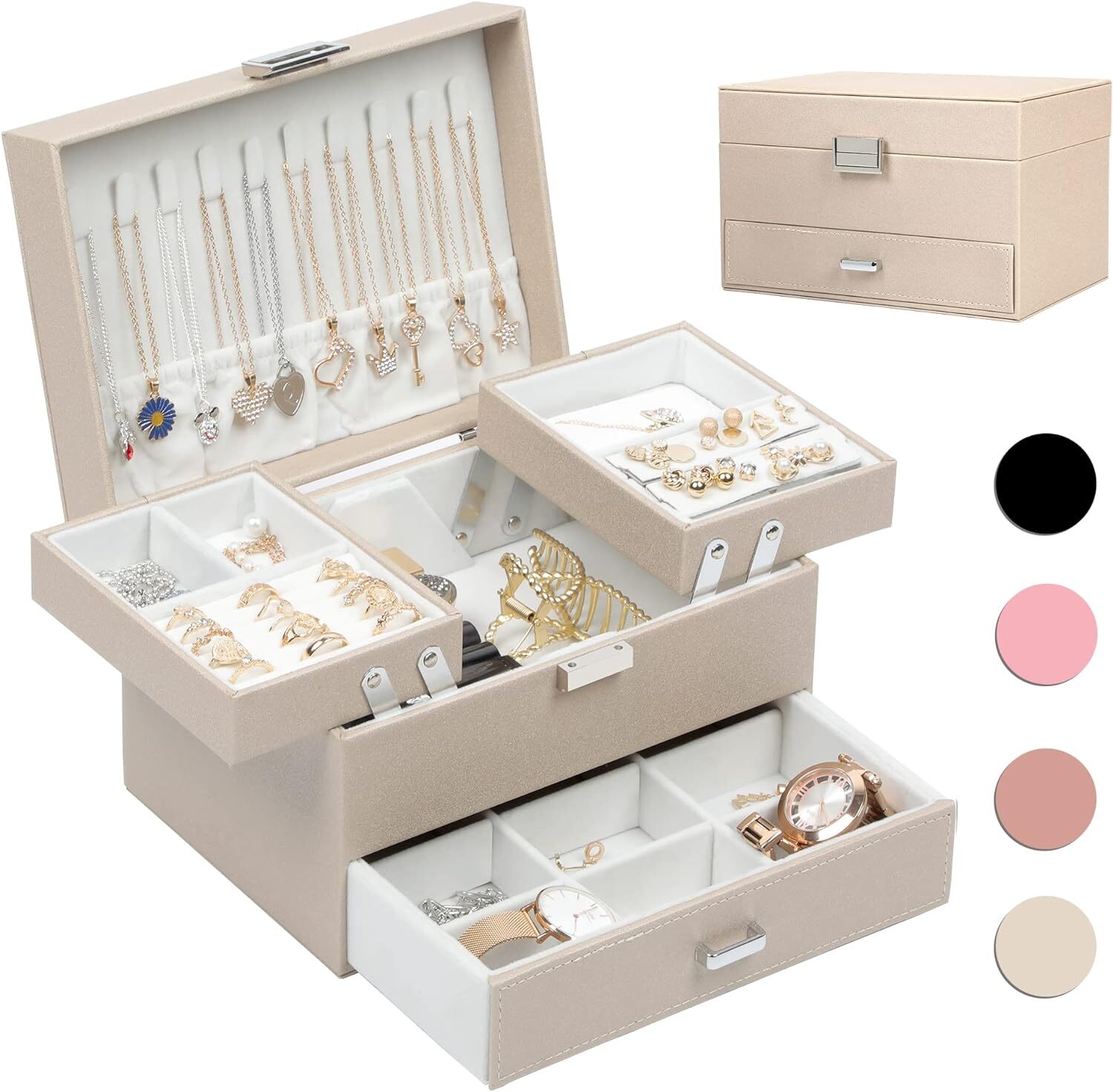 3-Layer Jewelry Box Organizer for Women & Girls - Elegant Gift Storage-image