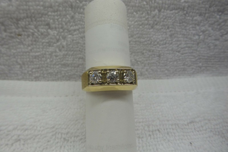 1960's Estate Very Fine Solid 14kt Gents Ring 3 Fine Diamonds 1.05 Carats 13.3 G