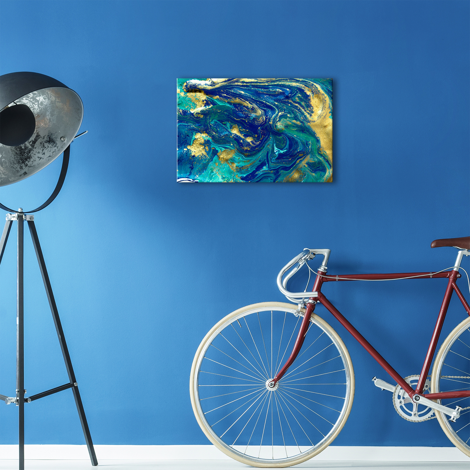 ZAB1706 Blue Teal Yellow Cool Modern Canvas Abstract Wall Art Picture
