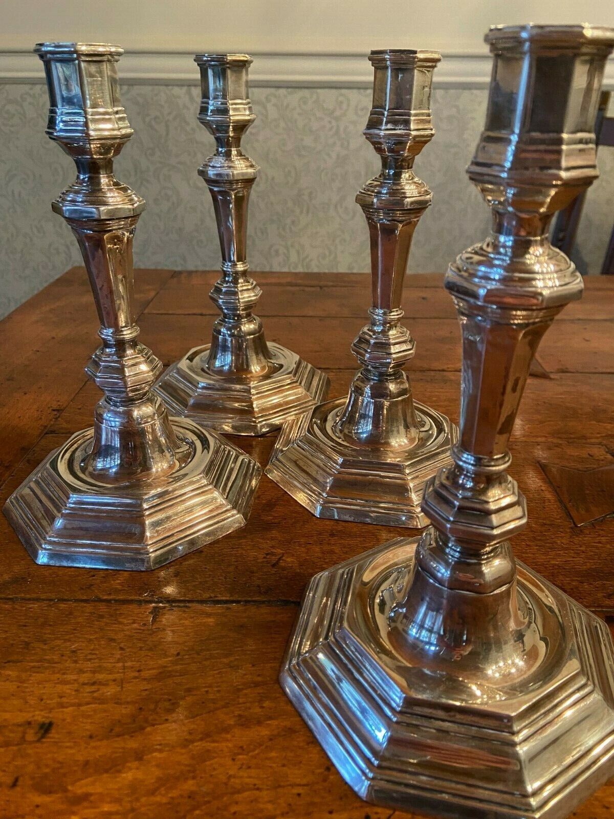 Christofle Silver-plated candlesticks; French Cluny Abbey Style