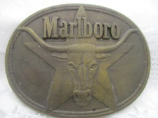 VINTAGE MARLBORO BULL CIGARETTE SOLID BRASS BELT BUCKLE PHILLIP MORRIS 1987