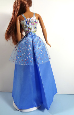 Barbie Doll Fashion Clothes Prom Dress Blue Satiny Ballroom Gown
