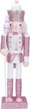 12'' Pink Sword Nutcracker Soldier Wooden Christmas Vintage Decor Gift Cute NEW